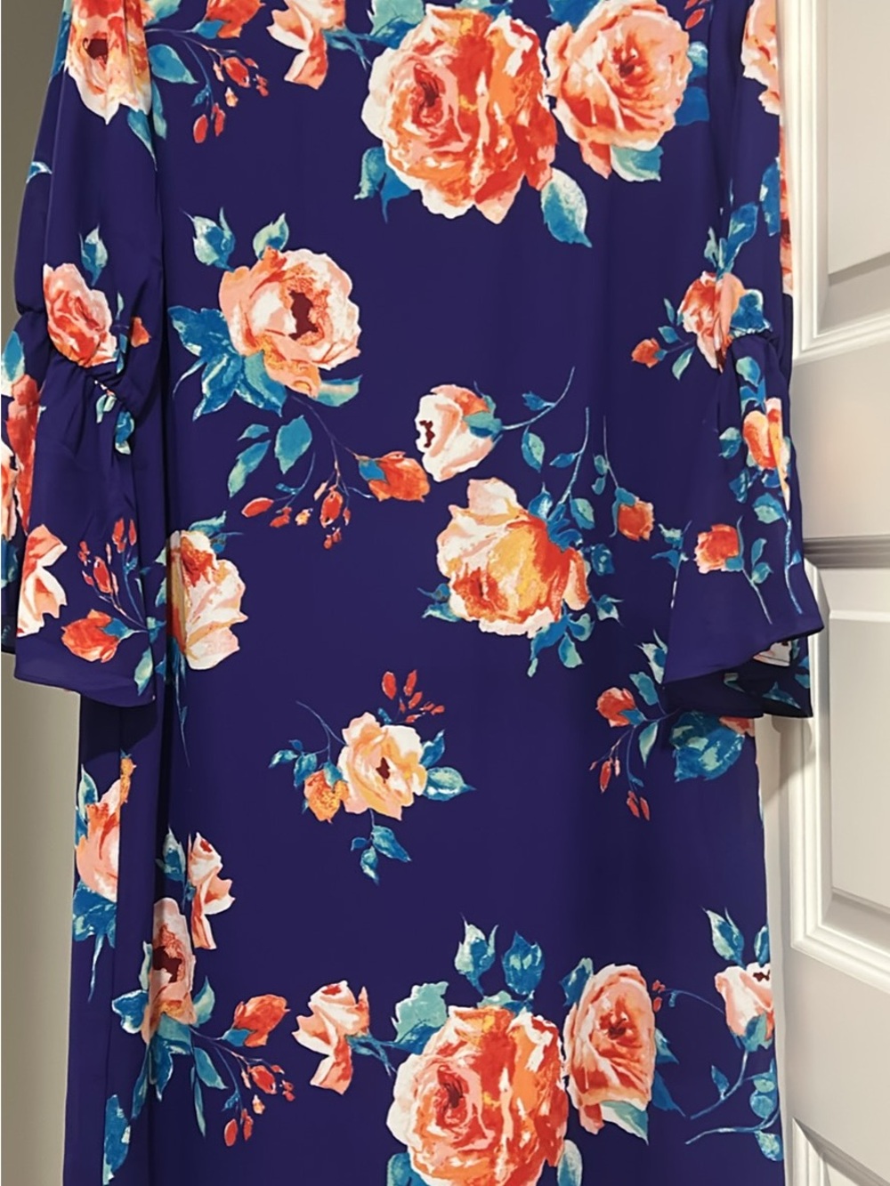 Navy Floral Midi Dress with Orange Rose Print
